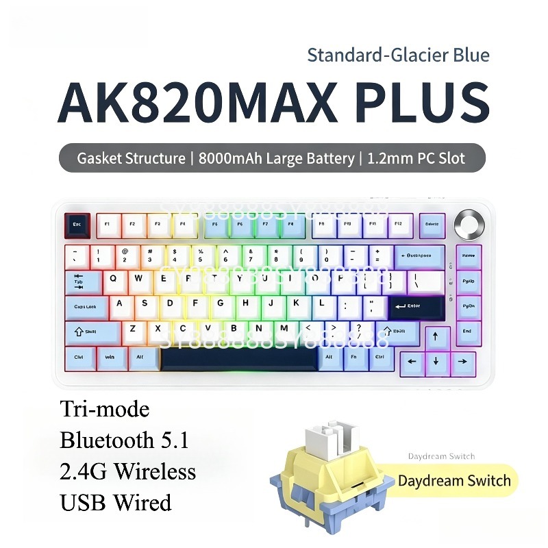 Esports Gaming Uk - Tri-mode Wireless Bluetooth Mechanical Keyboard 8000mAh