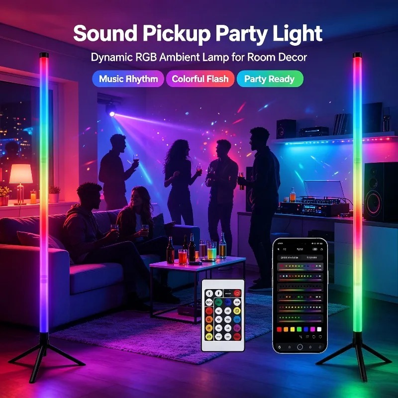 Esports Gaming - 2PCS 120CM RGB Floor Lamp, Sound
