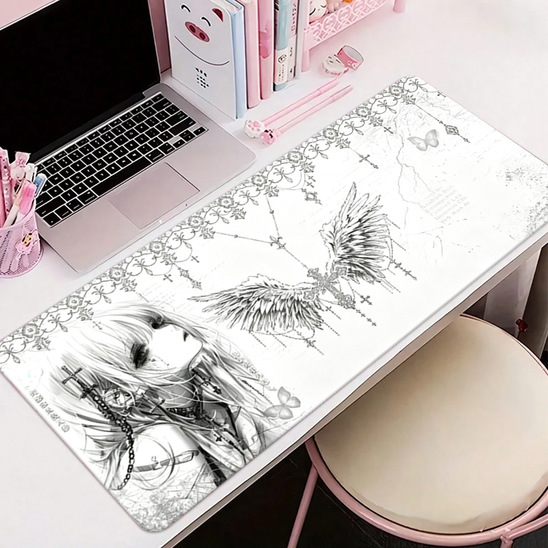 Esports Gaming Pc - Leather Mousepad Black White Anime Aesthetics