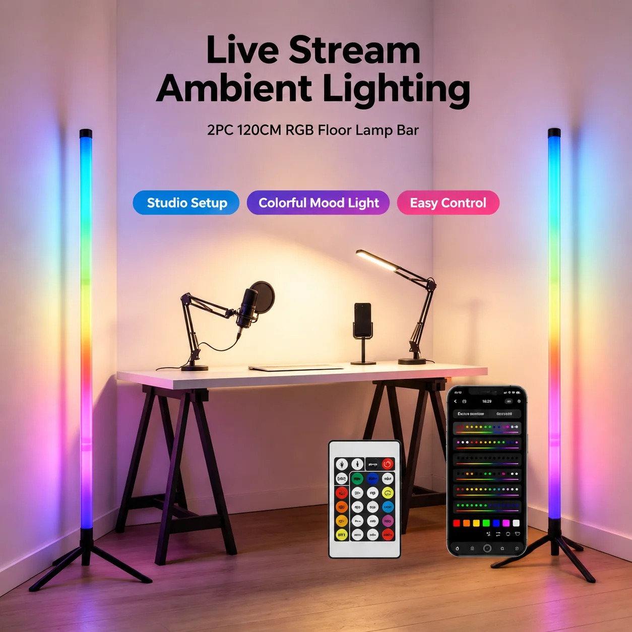 2PCS 120CM RGB Floor Lamp, Sou - Esports Gaming 评论和价格
