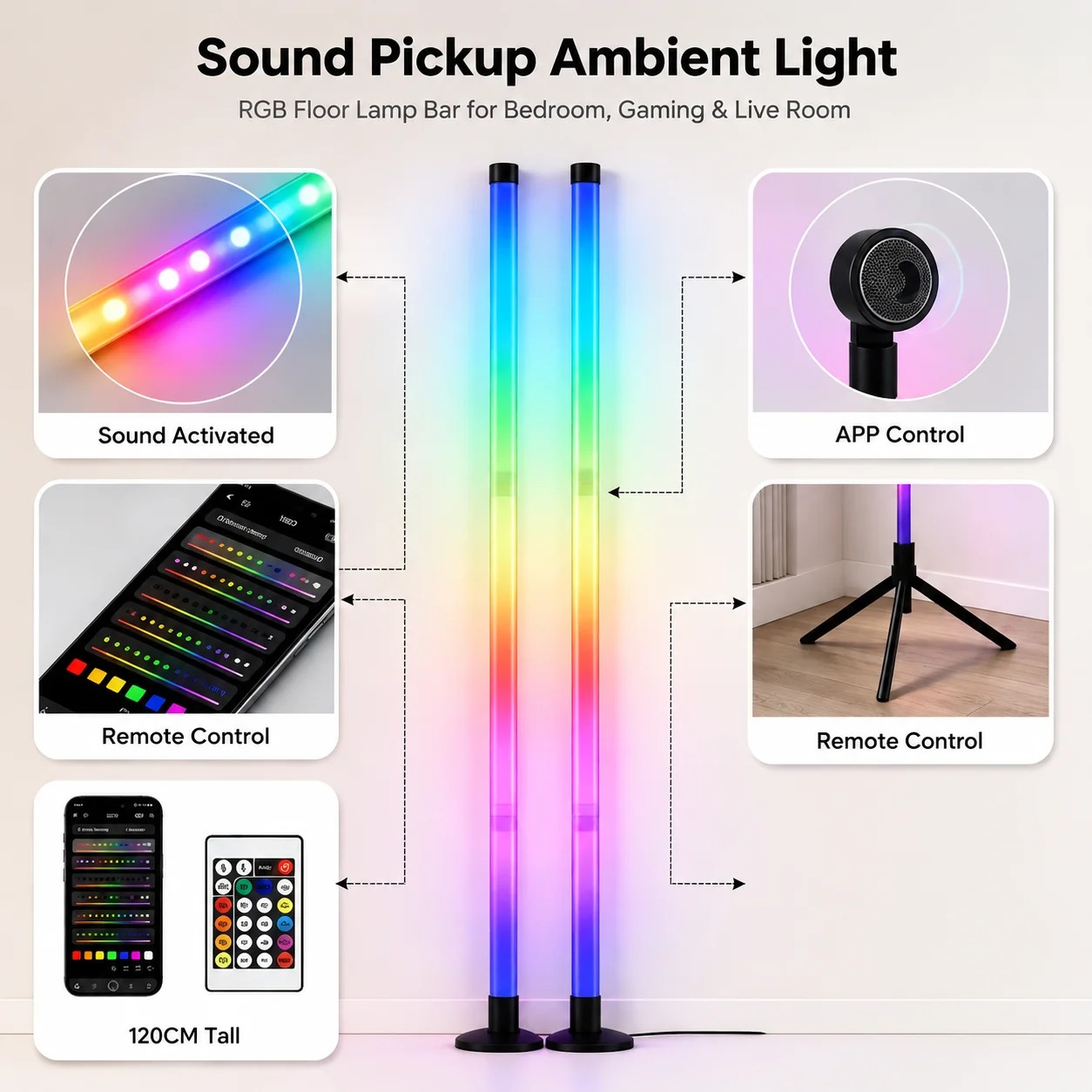 2PCS 120CM RGB Floor Lamp, Sou - Esports Gaming 评论和价格